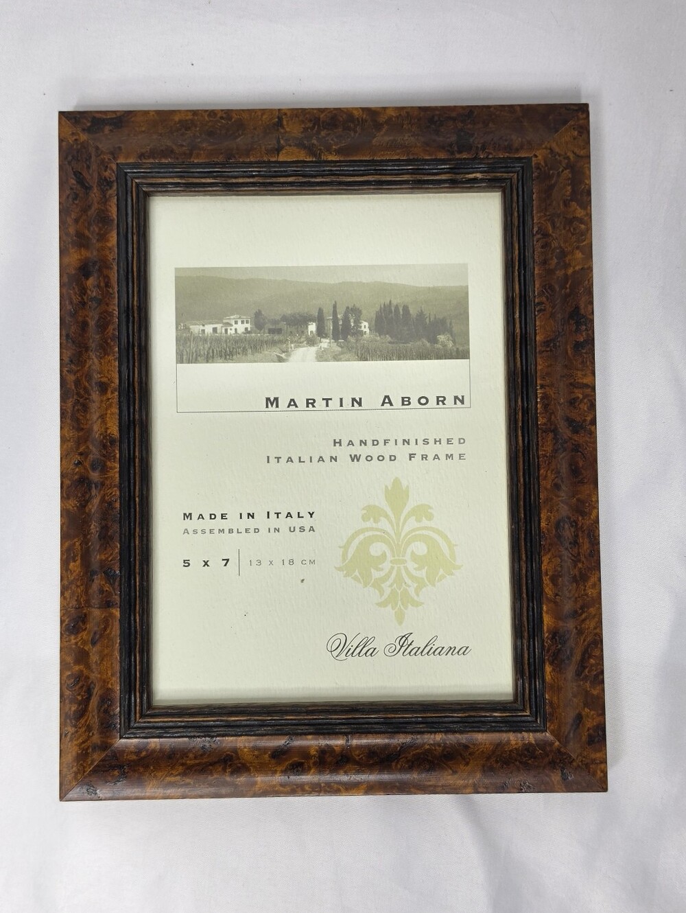 Martin Aborn Villa Italiana 5x7 Wood Frame Italian Burl Style Tabletop Wall